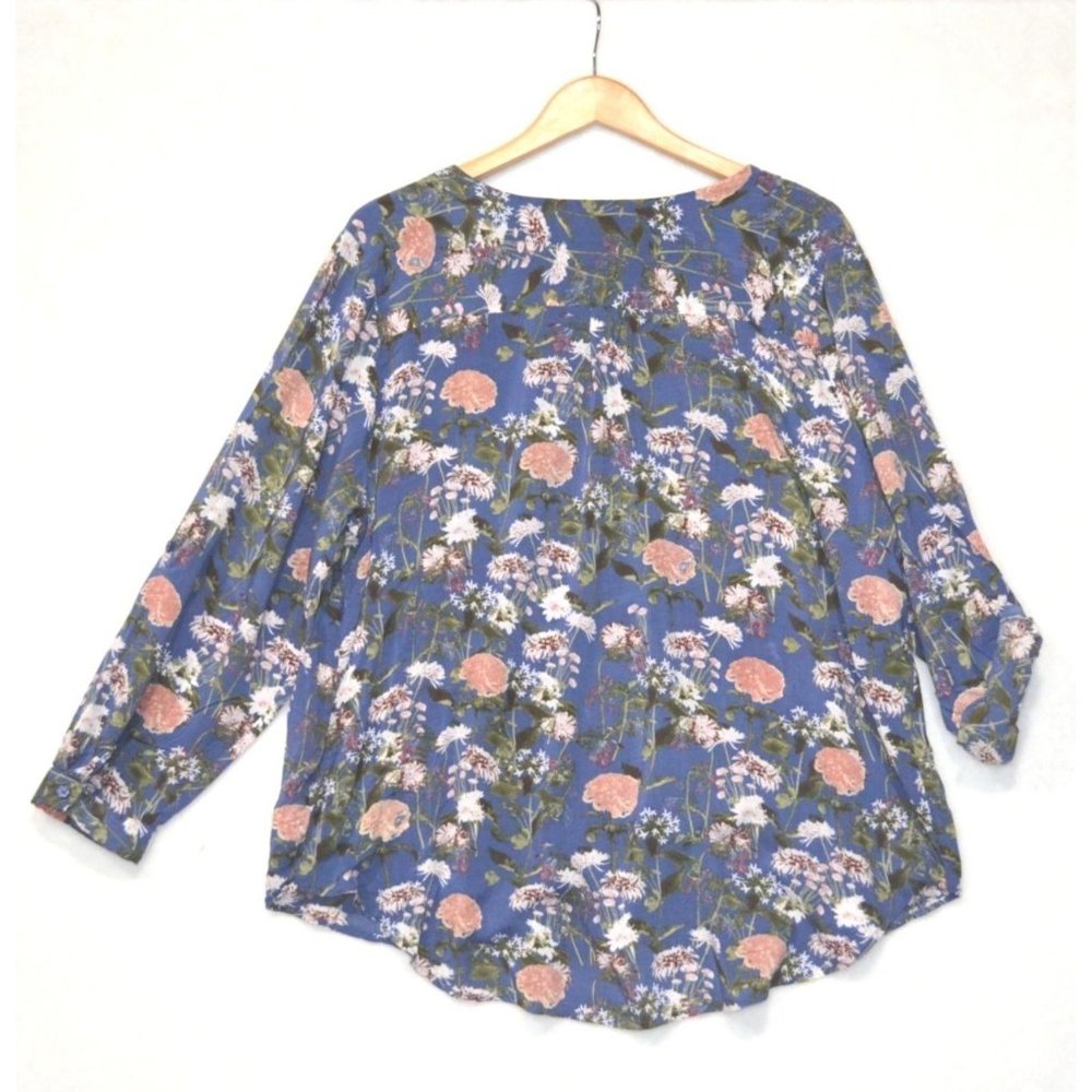 size 1x blouse/top Como Blu roll‎ tab sleeves floral lightweight v-neck - Picture 3 of 11